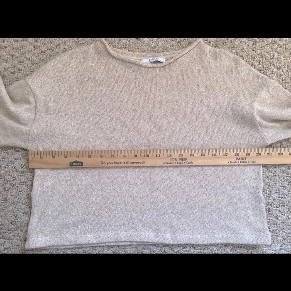 Zara Crop Cream Knit Wide Arm Crew Neck Sweater Medium - Picture 6 of 7